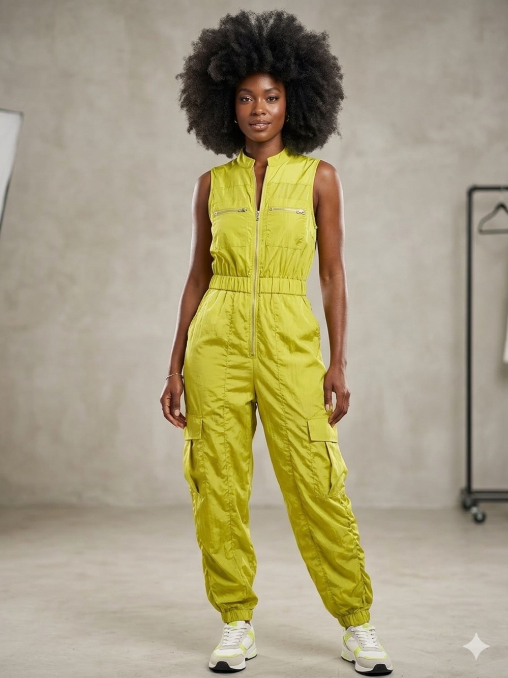 NWOT Sleeveless Utility Jumpsuit in Chartreuse